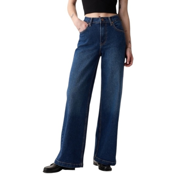 GAP High Rise Stride Wide-Leg Jeans Dark Wash Size 18R 34 - Picture 3 of 12